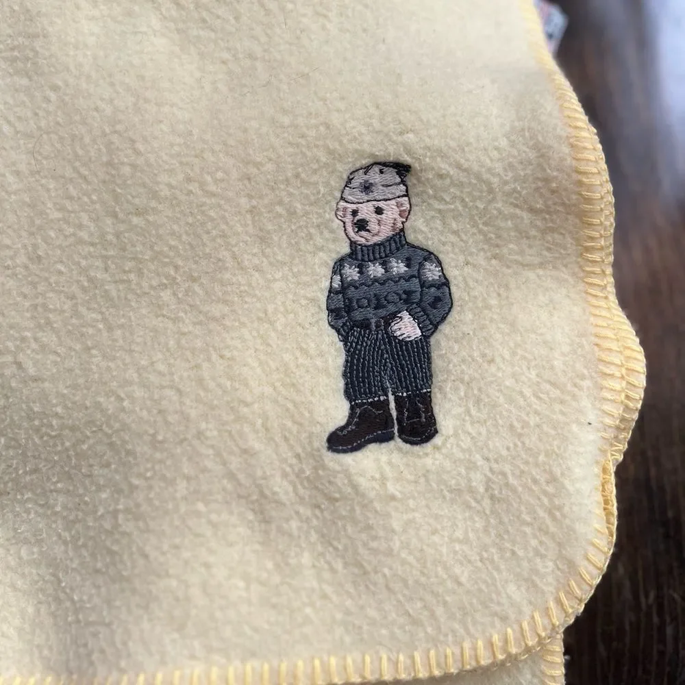 Vintage Ralph Lauren Polo Bear Fleece Throw Blanket 50x68 Made USA Teddy Bear